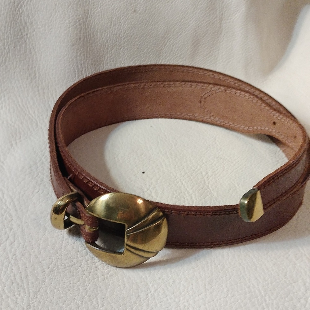 Liz Claiborne belt brown brass buckle L genuine leather 31" to 34"